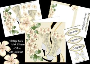 Cream Vintage Boots with Flowers & Bow 8x8 Mini Kit