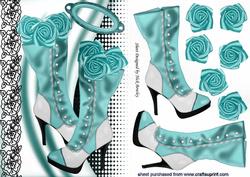 Turq Vintage Boots with Black Lace and Turq Roses