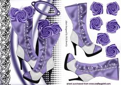 Purple Vintage Boots with Black Lace and Purple Roses