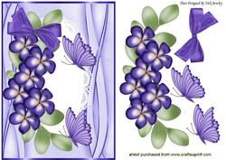 Pretty Purple Flowers and Butterflies on Lace