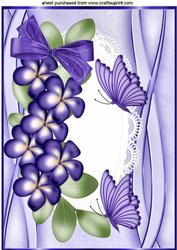 Pretty Purple Flowers and Butterflies on Lace A4
