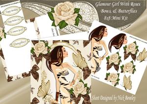 Glamour Girl, with Roses, Bows & Butterflies 8x8 Mini Kit