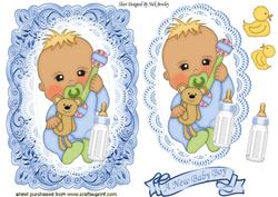 Baby Boy with His Bottle on Card, Lace & Topper