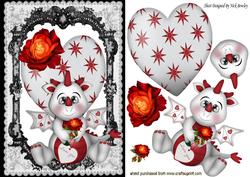 Cute Valentine Dragon with Roses in Black Lace Frame