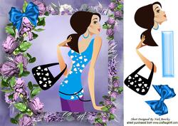 Trendy Girl with Lilac Roses, and Big Blue Bow 8x8