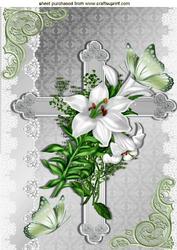 Easter Blessings, with Cross, White Lillies & Butterflies A4