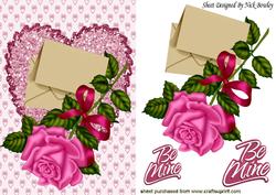 Pink Glitter Heart, with Pink Rose and Letter