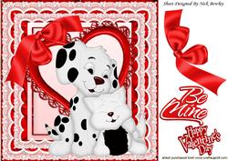 Puppy & Kitten on a Heart with Big Red Bow 8x8