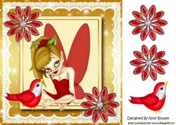Cute Little Faerie with Little Red Bird 8x8