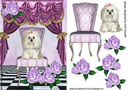 Cute Westie Sitting with Roses and Satin Drapes