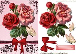 Pretty Red Vintage Roses with Butterflies and Bow