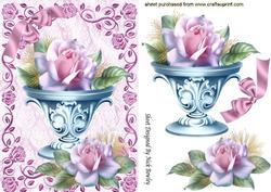 Ornate Flower Vase, with Pink Roses, in Rose Frame and Bow