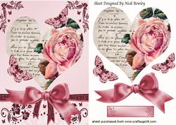 Pretty Roses with Bow on a Vintage Heart