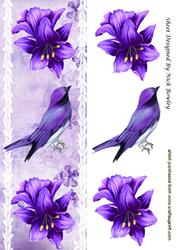 Tropical Purple Flowers, with Purple Bird and Lace Tall Dl