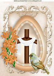 Easter Time with Cross Inside Egg with Little Bird A4
