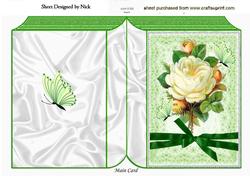 Pretty Vintage Cream Rose with Green Bow Folded Book