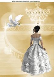 Pretty Lady in White Ballgown on Staircase A4 Topper