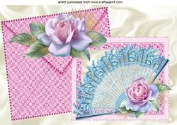 Pretty Lace Fan with Roses on a Card with Envelope A4