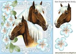 Palomino Horses with Flower Border and Lace 8x8 Frame