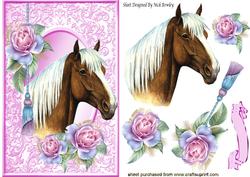 Palomino Horse with Pink Roses in Ornate Frame