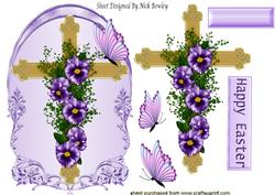 Pretty Cross with Purple Flowers and Butterflies