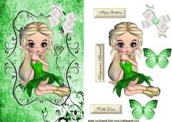 Cute Little Girl in Green with Butterflies