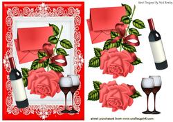 Pretty Red Rose with Letter and Wine