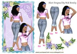 Modern Girl in Denim in Flower Frame