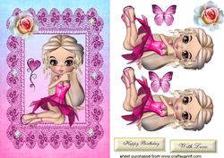 Pretty Little Girl in Pink with Rose