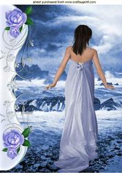 Pretty Lady Strolling by the Blue Sea A4