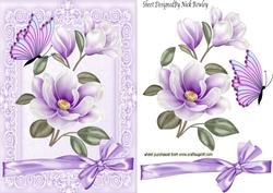 Pretty Lilac Magnolias, in Lace Frame with Butterfly