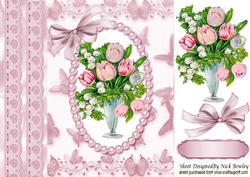 Pretty Vintage Vase of Tulips and Gypsophila 8x8