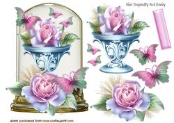 Pink Roses, in a Pretty Urn with Butterflies in Glass Dome