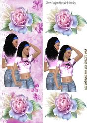 Teenage Girl in Denim with Pink Roses Tall Dl