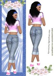 Pretty Girl in Denim and Cropped Top with Flowers, Tall Dl
