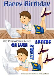 Boy Playing on His Laptop, with Words