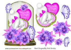 Be My Snuggle Bunny, in a Dome, Pink Flowers and Butterflies