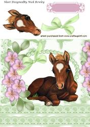 Pretty Foal with Pink Flowers, Pearls and Lace 8x8