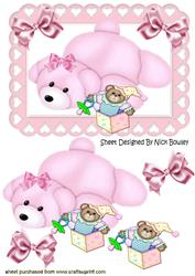 Cute Pink Teddy in Heart Frame with Jack in a Box