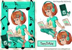 Girl with Her Laptop in Turq & Mp3 Player Lets Make Music