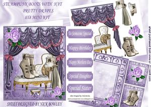 Steampunk Boots with Roses Drapes, & Pretty Hat 8x8 Mini Kit