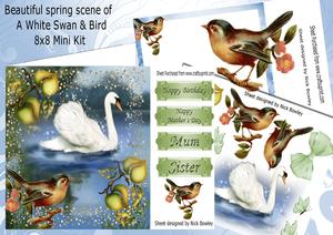 Spring Scene of Swan & Bird on a Branch 8x8 Mini Kit