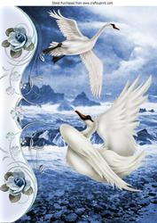 Beautiful Fantasy Swans with the Ocean, and Blue Roses A4