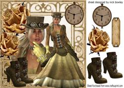 Pretty Steampunk Lady with Boots and Roses 8x8