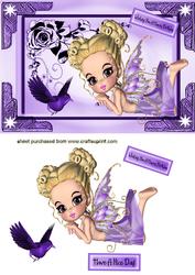 Cute Little Faerie in Purple with Little Bird