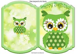 Cute Little Green Owl with Flowers Quick Card