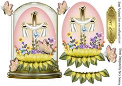 Pretty Easter Cross with Flowers & Butterflies, Glass Dome