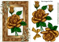 Gold Roses in Leaf Frame with Bow