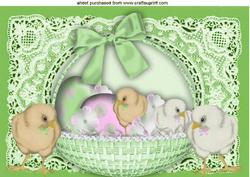 Cute Easter Chicks in Basket on Lace A4