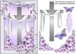 Pretty Lilac Butterflies, Flowers and Cross with Shawl